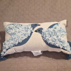 Decorative Bird Accent Pillow in Light Blue and Navy